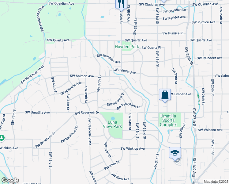 map of restaurants, bars, coffee shops, grocery stores, and more near 3540 Southwest Hillcrest Court in Redmond