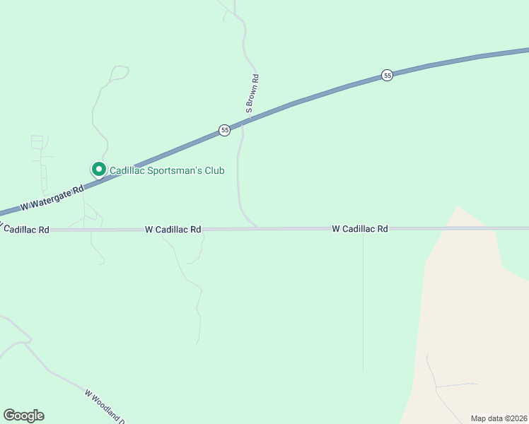 map of restaurants, bars, coffee shops, grocery stores, and more near South Brown Road in Cadillac