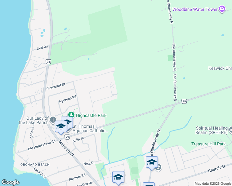 map of restaurants, bars, coffee shops, grocery stores, and more near 35 Highfield Crescent in Georgina