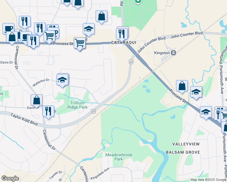 map of restaurants, bars, coffee shops, grocery stores, and more near 454 Weston Crescent in Kingston