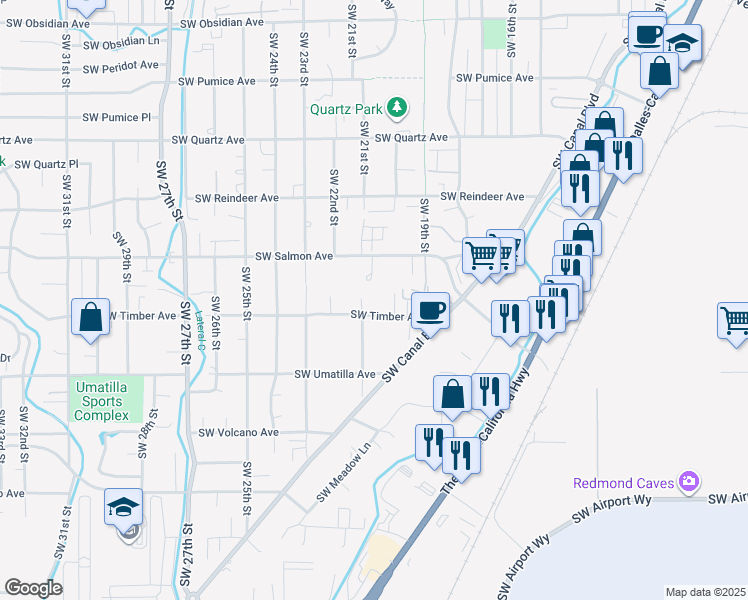 map of restaurants, bars, coffee shops, grocery stores, and more near 2010 Southwest Timber Avenue in Redmond