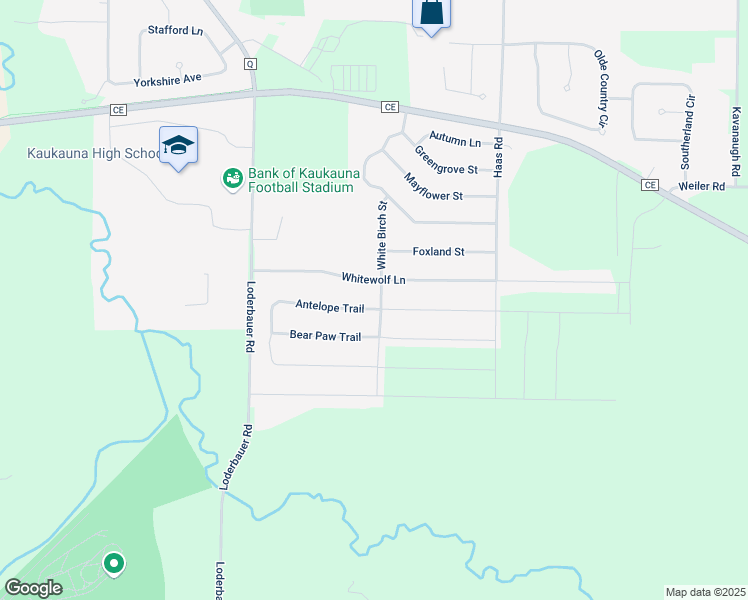 map of restaurants, bars, coffee shops, grocery stores, and more near 1971 Antelope Trail in Kaukauna