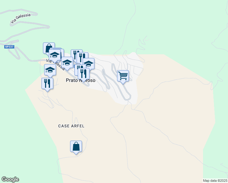 map of restaurants, bars, coffee shops, grocery stores, and more near 13 Via Sirio in Prato Nevoso