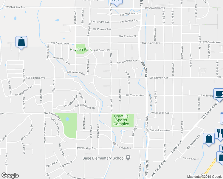 map of restaurants, bars, coffee shops, grocery stores, and more near 2417 Southwest 31st Street in Redmond