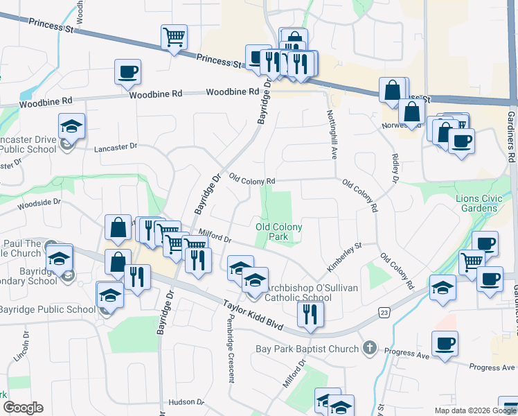 map of restaurants, bars, coffee shops, grocery stores, and more near 878 Atwood Place in Kingston