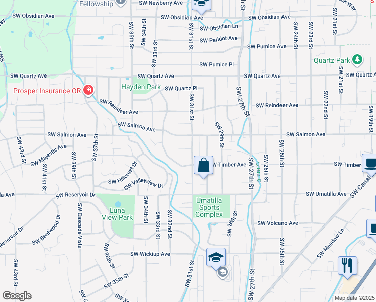 map of restaurants, bars, coffee shops, grocery stores, and more near 2405 Southwest 31st Street in Redmond