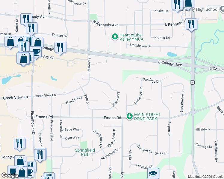 map of restaurants, bars, coffee shops, grocery stores, and more near 466 Albert Way in Appleton