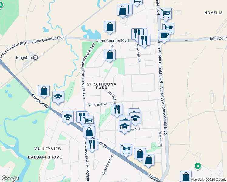 map of restaurants, bars, coffee shops, grocery stores, and more near 9 Stormont Avenue in Kingston