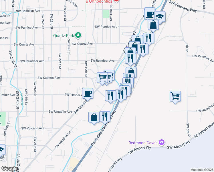 map of restaurants, bars, coffee shops, grocery stores, and more near 1655 Southwest Odem Medo Way in Redmond