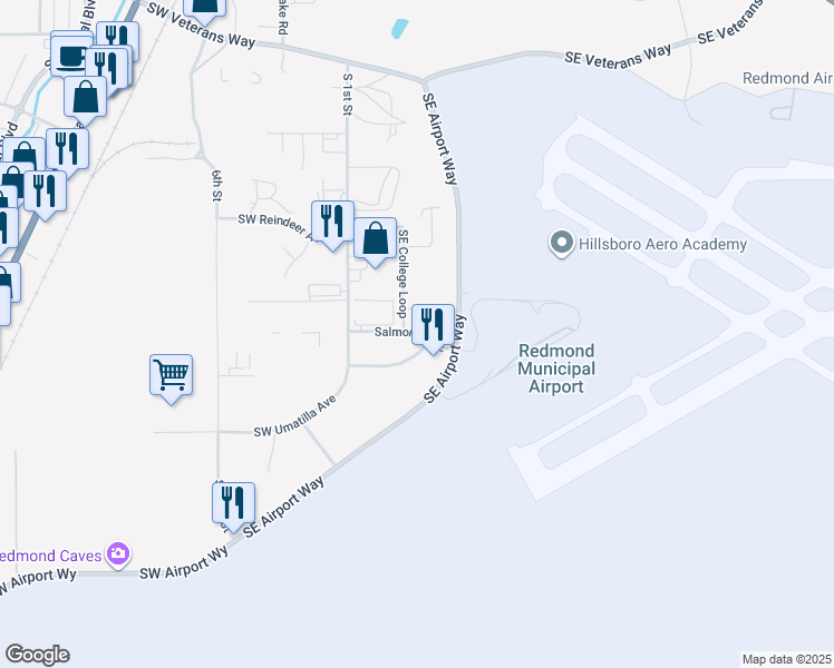 map of restaurants, bars, coffee shops, grocery stores, and more near 2324 Southeast College Loop in Redmond