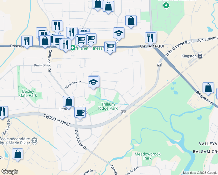 map of restaurants, bars, coffee shops, grocery stores, and more near in Kingston