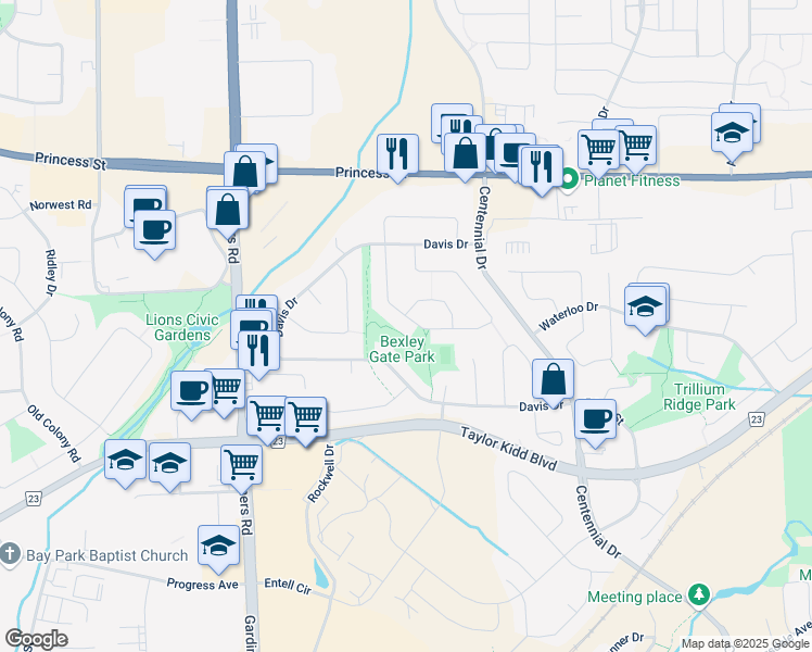 map of restaurants, bars, coffee shops, grocery stores, and more near in Kingston