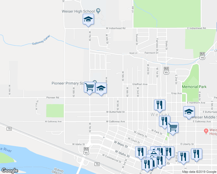 map of restaurants, bars, coffee shops, grocery stores, and more near 1286 West 6th Street in Weiser
