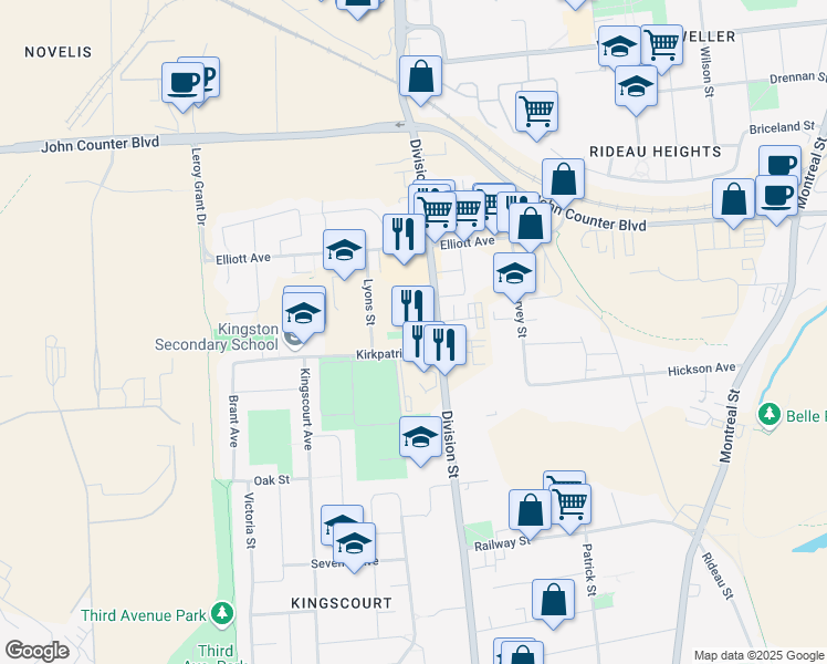 map of restaurants, bars, coffee shops, grocery stores, and more near in Kingston