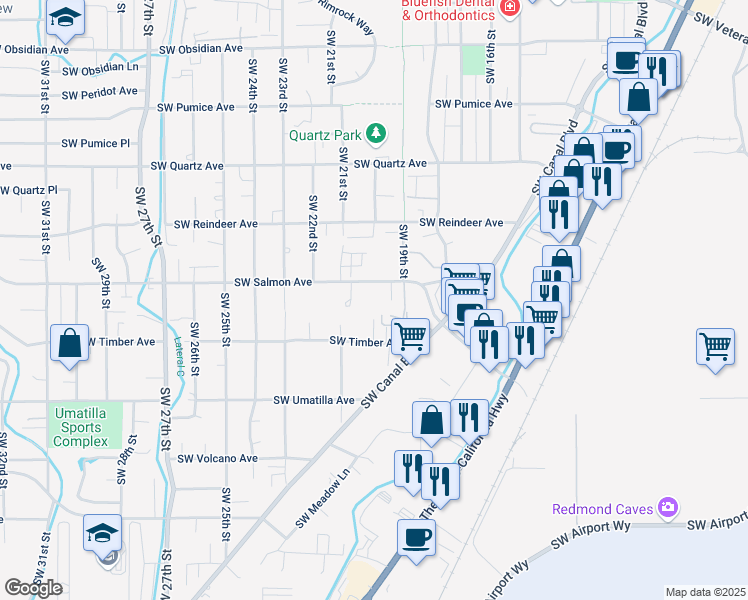 map of restaurants, bars, coffee shops, grocery stores, and more near 2012 Southwest Salmon Avenue in Redmond