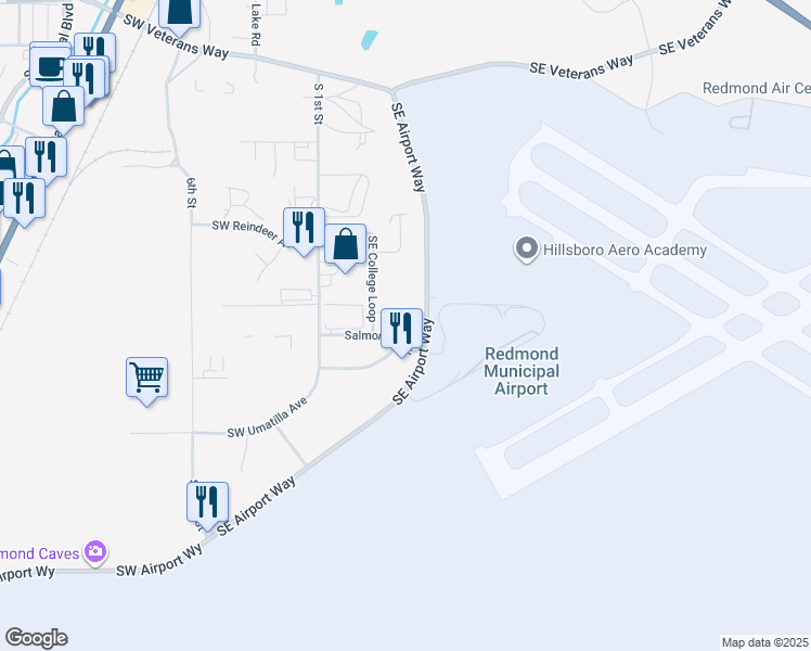 map of restaurants, bars, coffee shops, grocery stores, and more near 2324 Southeast College Loop in Redmond