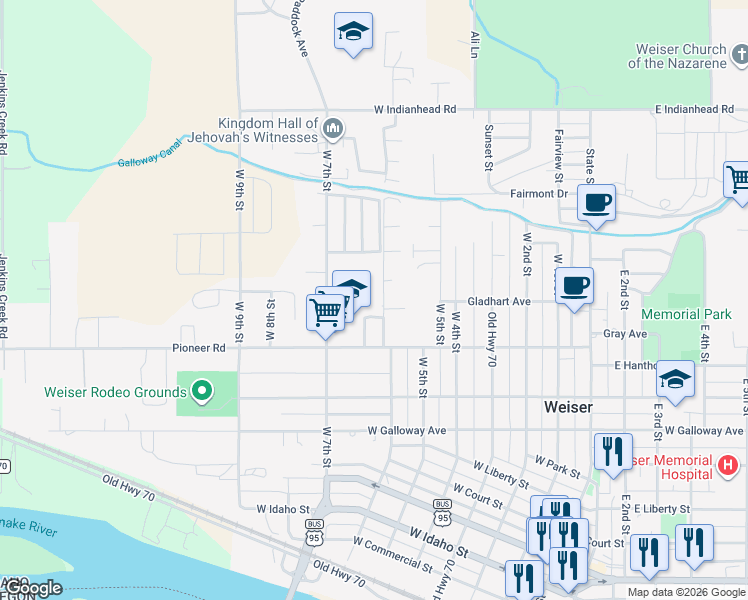 map of restaurants, bars, coffee shops, grocery stores, and more near 1325 West 6th Street in Weiser