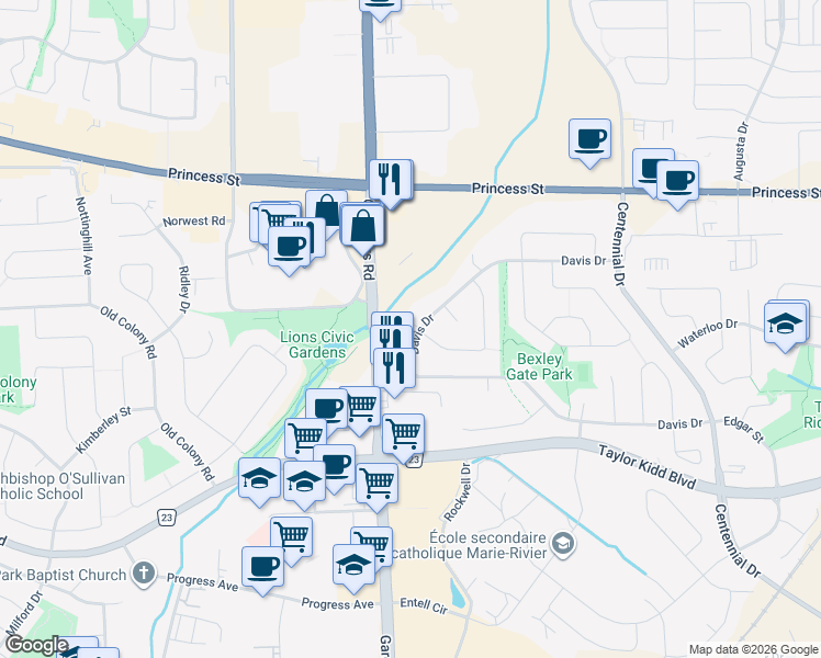 map of restaurants, bars, coffee shops, grocery stores, and more near 661 Davis Drive in Kingston