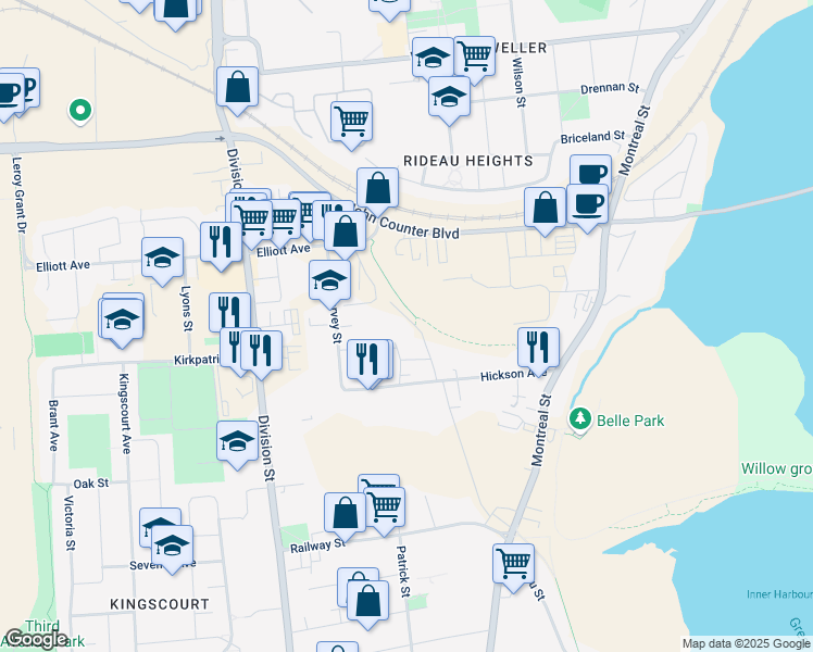 map of restaurants, bars, coffee shops, grocery stores, and more near 192 Hagerman Avenue in Kingston