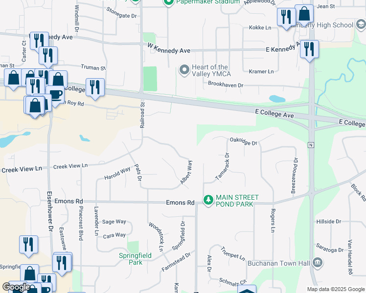 map of restaurants, bars, coffee shops, grocery stores, and more near 448 Albert Way in Appleton