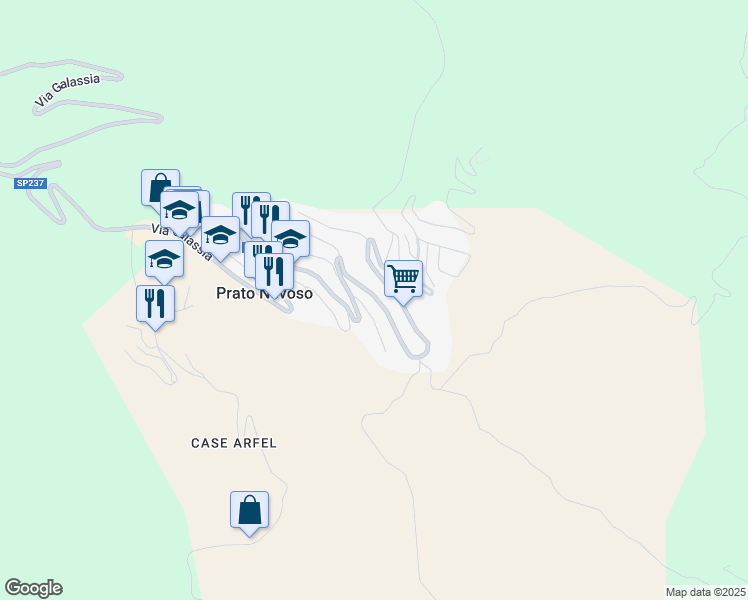 map of restaurants, bars, coffee shops, grocery stores, and more near 13 Via Sirio in Prato Nevoso