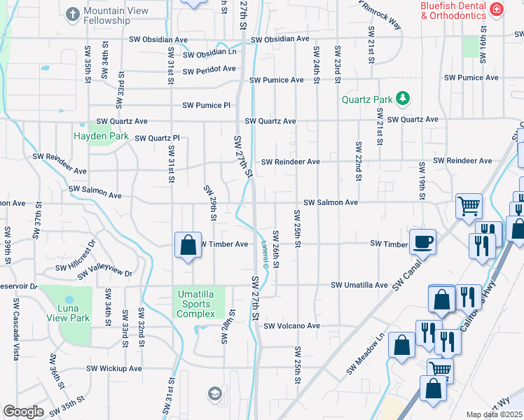 map of restaurants, bars, coffee shops, grocery stores, and more near 2616 Southwest Salmon Avenue in Redmond