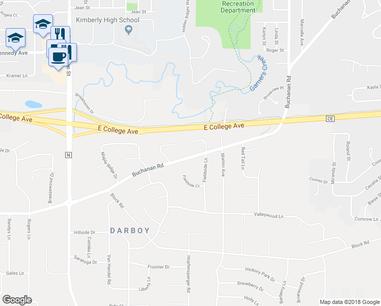 map of restaurants, bars, coffee shops, grocery stores, and more near W2512 Buchanan Road in Appleton