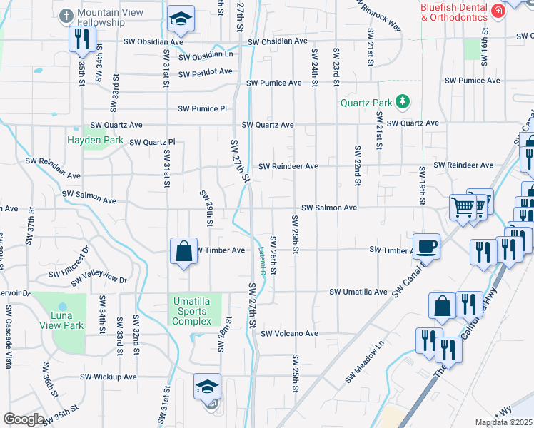 map of restaurants, bars, coffee shops, grocery stores, and more near 2616 Southwest Salmon Avenue in Redmond