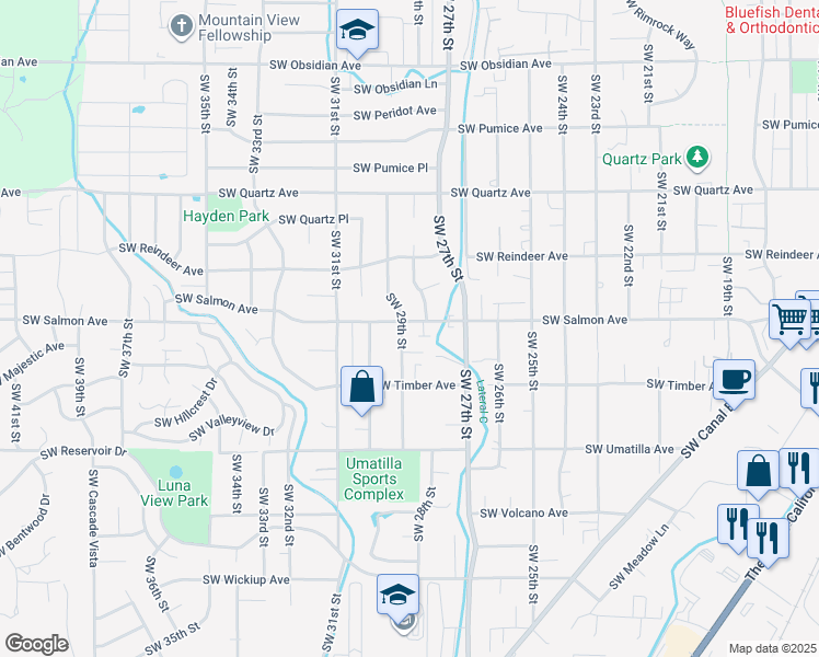 map of restaurants, bars, coffee shops, grocery stores, and more near 2318 Southwest 29th Street in Redmond