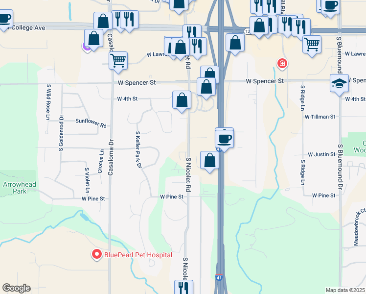 map of restaurants, bars, coffee shops, grocery stores, and more near 855 South Nicolet Road in Appleton