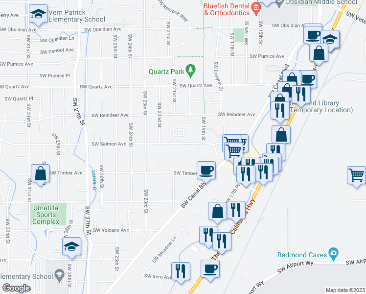 map of restaurants, bars, coffee shops, grocery stores, and more near 2012 Southwest Salmon Avenue in Redmond