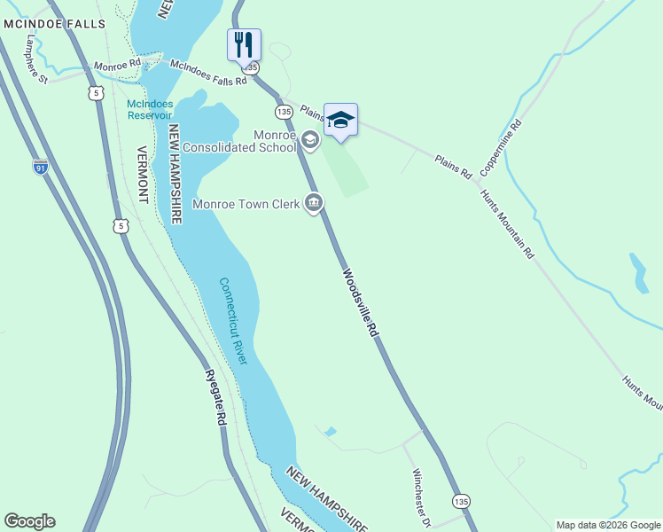 map of restaurants, bars, coffee shops, grocery stores, and more near 197 Woodsville Road in Monroe