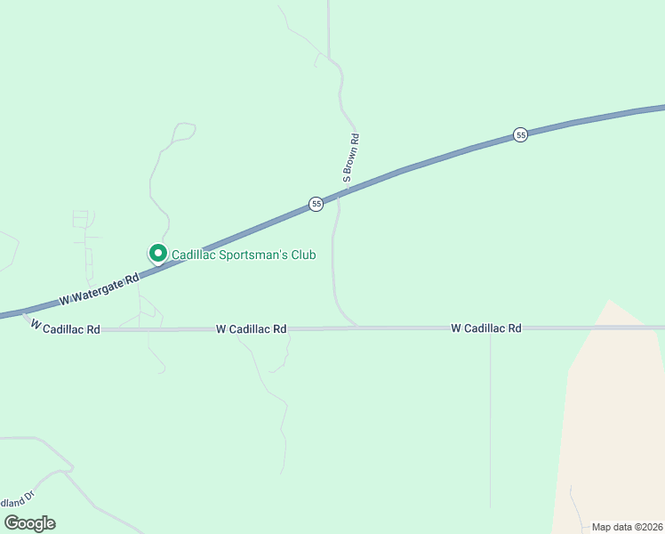 map of restaurants, bars, coffee shops, grocery stores, and more near South Brown Road in Cadillac