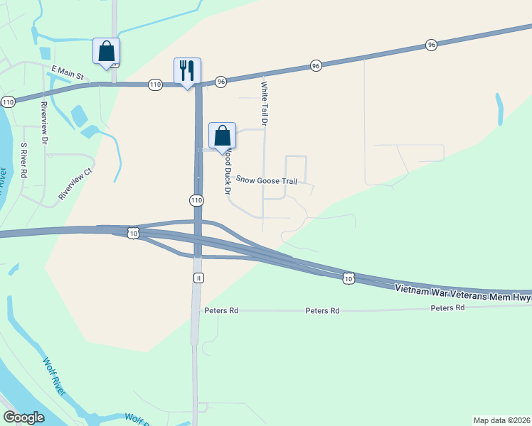 map of restaurants, bars, coffee shops, grocery stores, and more near E7593 Wood Duck Court in Fremont