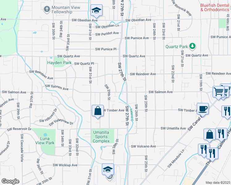 map of restaurants, bars, coffee shops, grocery stores, and more near 2318 Southwest 29th Street in Redmond