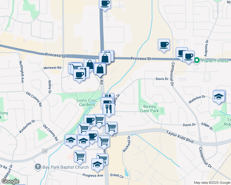 map of restaurants, bars, coffee shops, grocery stores, and more near 675 Davis Drive in Kingston