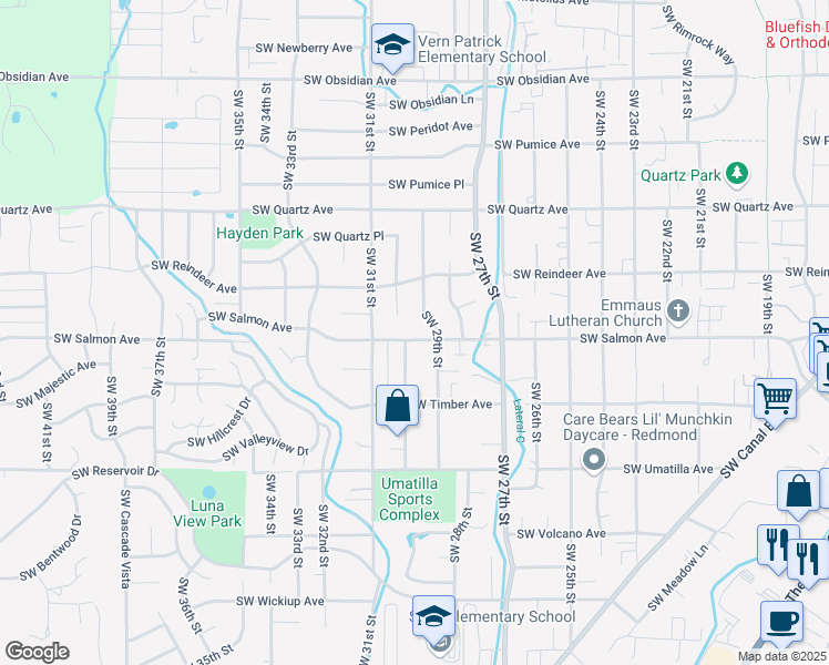 map of restaurants, bars, coffee shops, grocery stores, and more near 2945 Southwest Salmon Avenue in Redmond