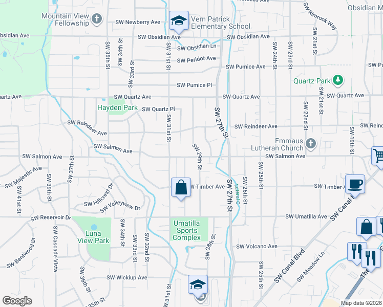 map of restaurants, bars, coffee shops, grocery stores, and more near 2940 Southwest Salmon Avenue in Redmond