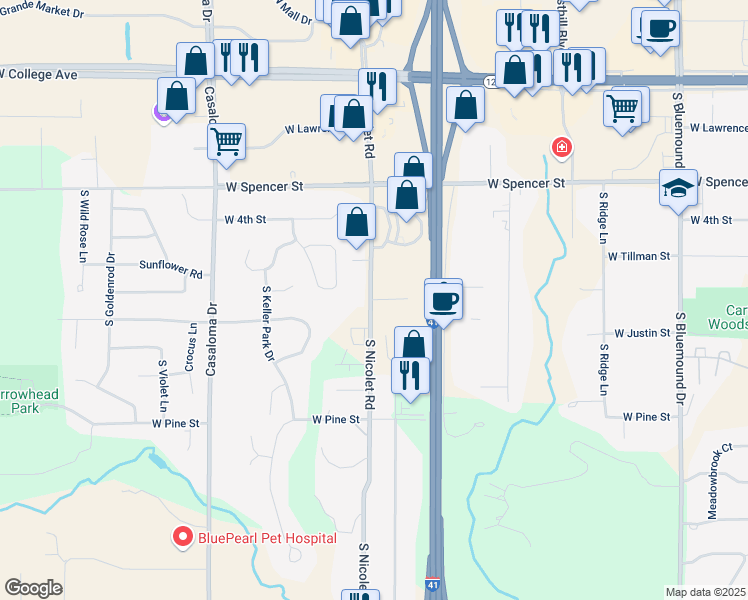 map of restaurants, bars, coffee shops, grocery stores, and more near 4198 Boardwalk Court in Appleton