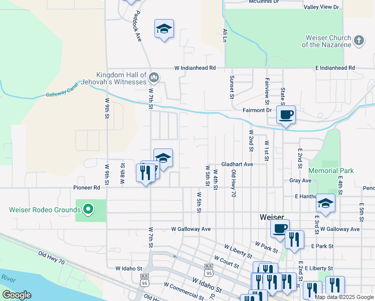 map of restaurants, bars, coffee shops, grocery stores, and more near 1320 West 6th Street in Weiser