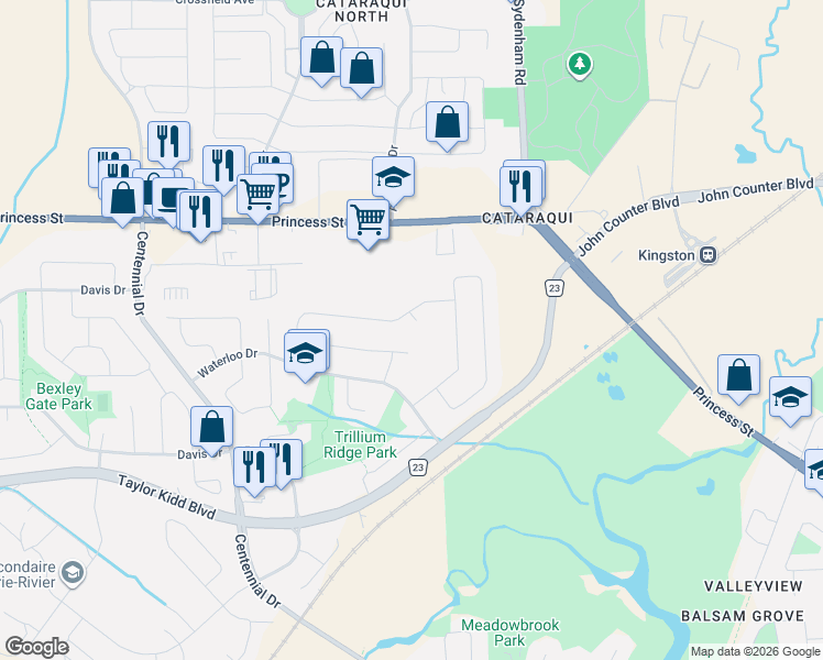 map of restaurants, bars, coffee shops, grocery stores, and more near 280 Friarhill Crescent in Kingston