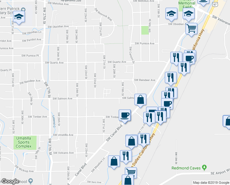 map of restaurants, bars, coffee shops, grocery stores, and more near 2001 Southwest Salmon Avenue in Redmond