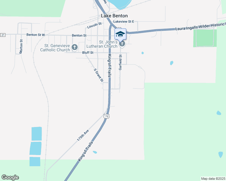 map of restaurants, bars, coffee shops, grocery stores, and more near 301 Fremont Street South in Lake Benton