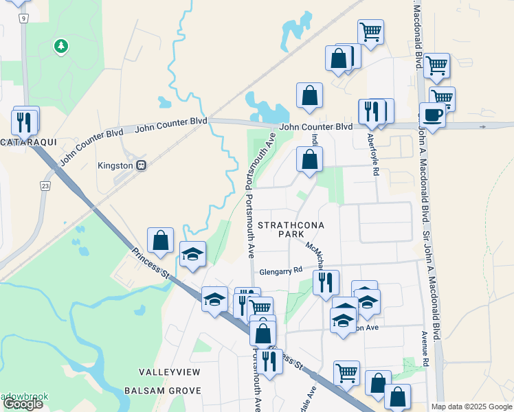 map of restaurants, bars, coffee shops, grocery stores, and more near 51 Champlain Avenue in Kingston