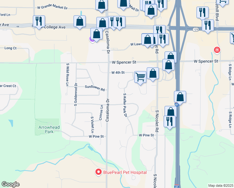 map of restaurants, bars, coffee shops, grocery stores, and more near 14 West Creek Water Court in Appleton