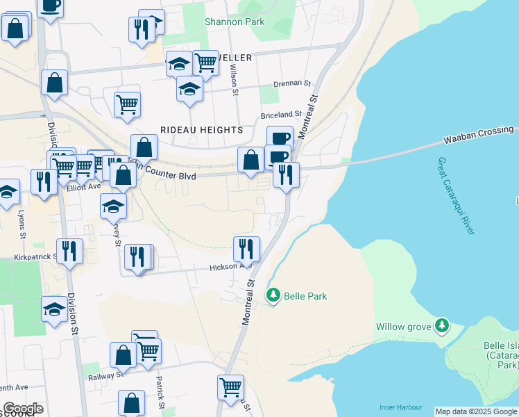 map of restaurants, bars, coffee shops, grocery stores, and more near 37 Cassidy Street in Kingston