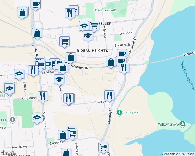map of restaurants, bars, coffee shops, grocery stores, and more near in Kingston