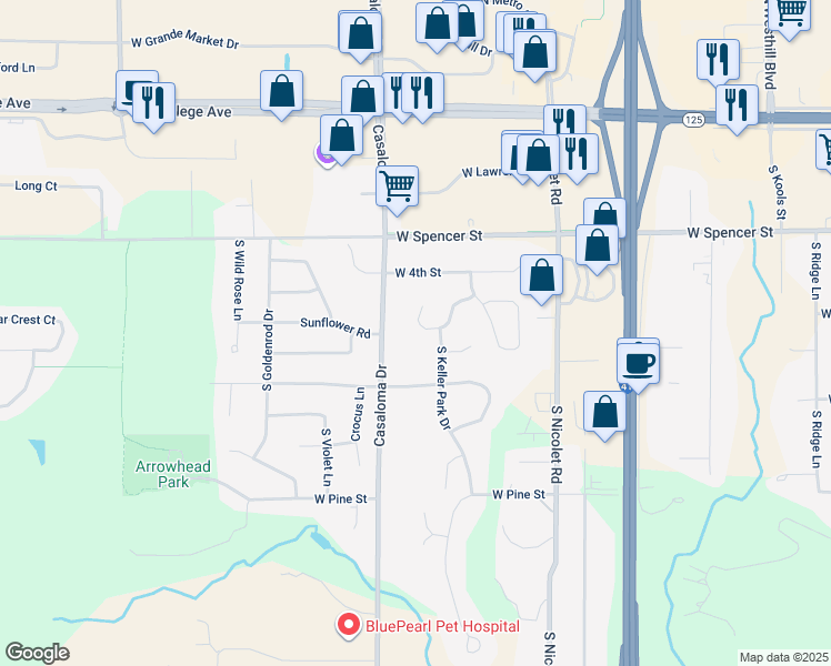 map of restaurants, bars, coffee shops, grocery stores, and more near 14 West Creek Water Court in Appleton
