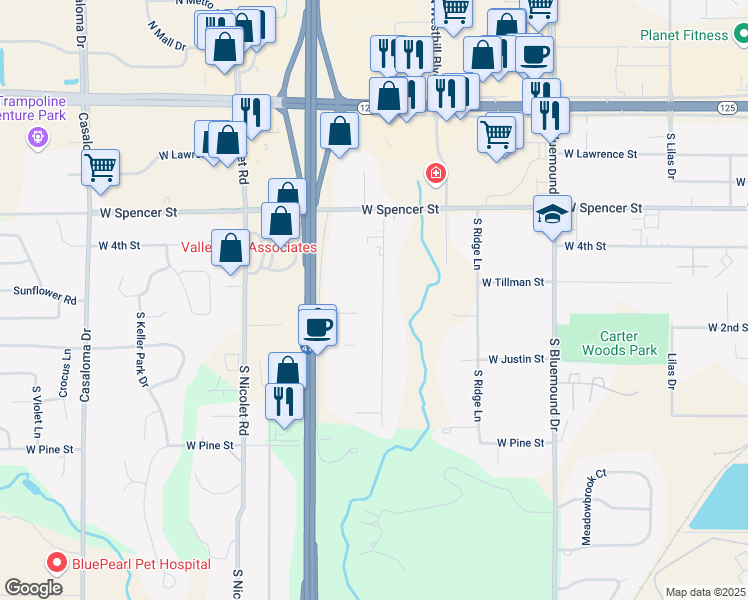 map of restaurants, bars, coffee shops, grocery stores, and more near 701 South Timmers Lane in Appleton