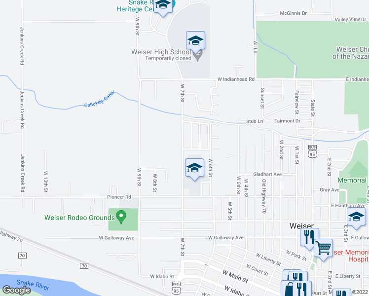 map of restaurants, bars, coffee shops, grocery stores, and more near 1500 West 7th Street in Weiser
